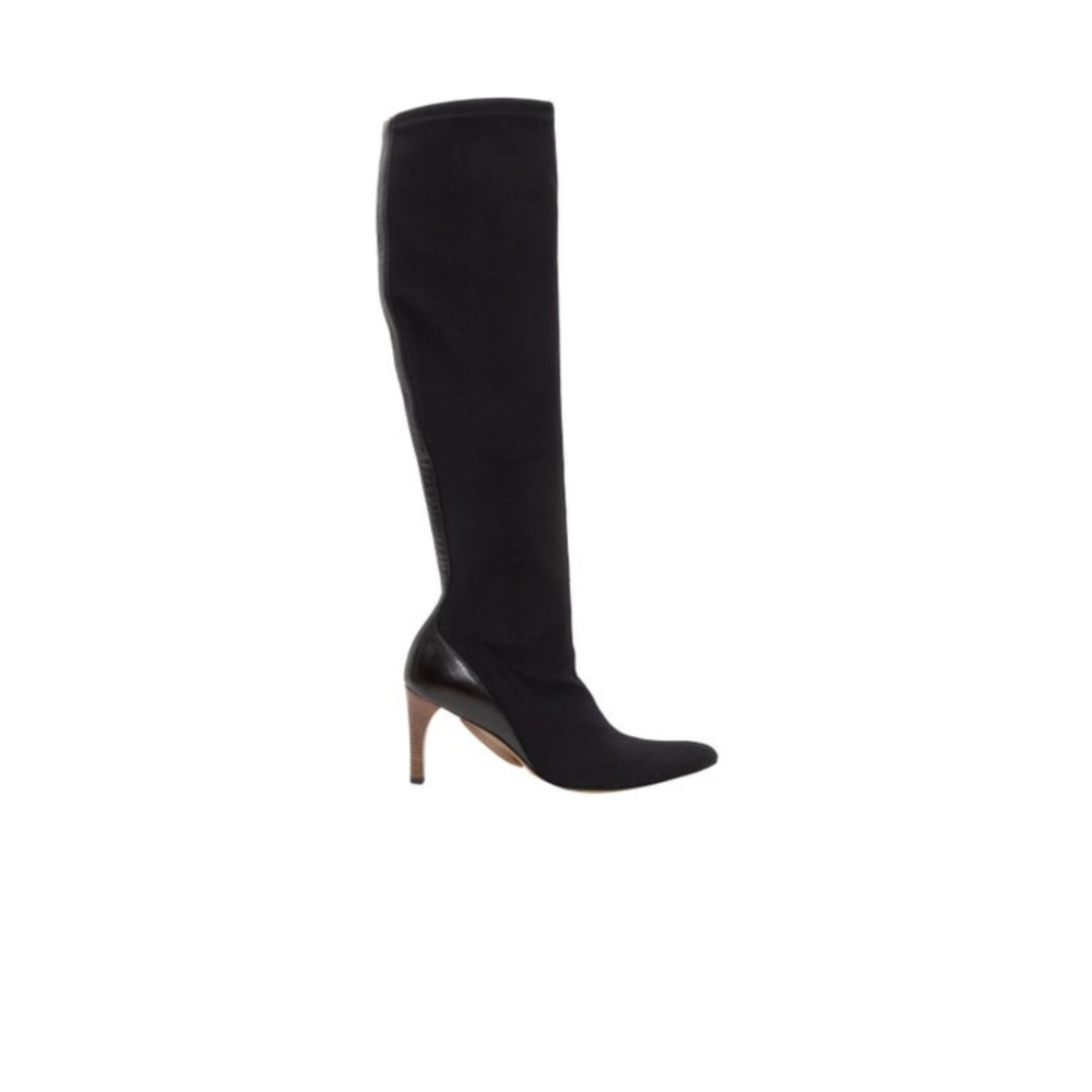🖤 EUC Gucci Brand Ladies Neoprene/Leather Knee High Pointed Toe Heeled Boots, 9 - Picture 5 of 7